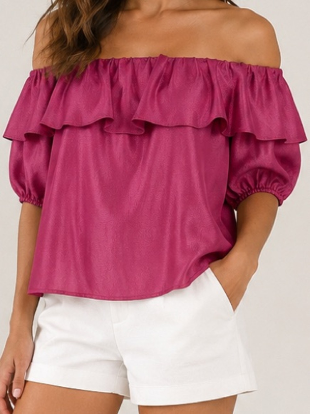 Tyche Off-the-Shoulder Magenta Ruffle Top | Small | Made in USA